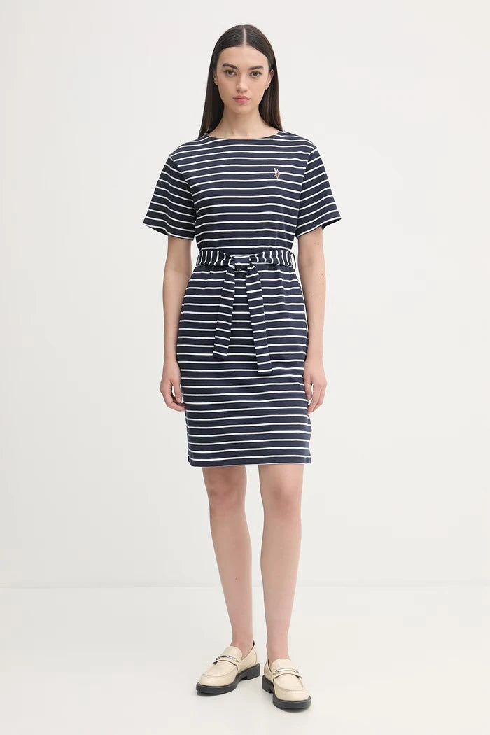 U.S. Polo Assn. Pamuk Elbise BOAT NECK BOXY SLEEVE STRIPE MIDI
