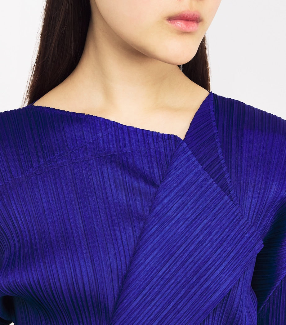 Pleats Please Issey Miyake Blue Long-Sleeve Light Wave Top
