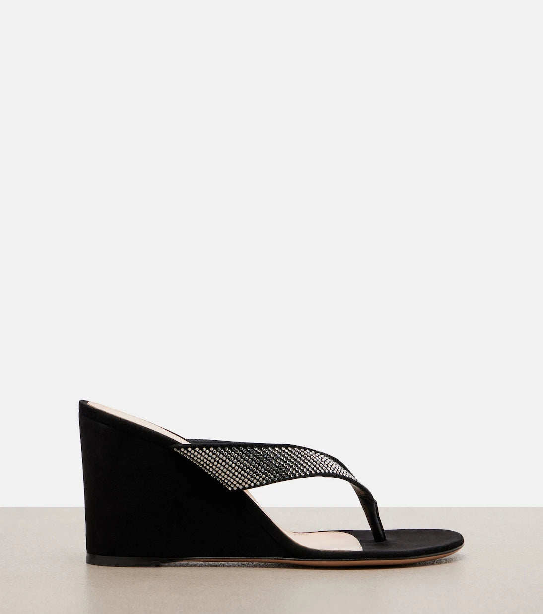 Gianvito Rossi - Crystal-embellished suede wedge thong sandals