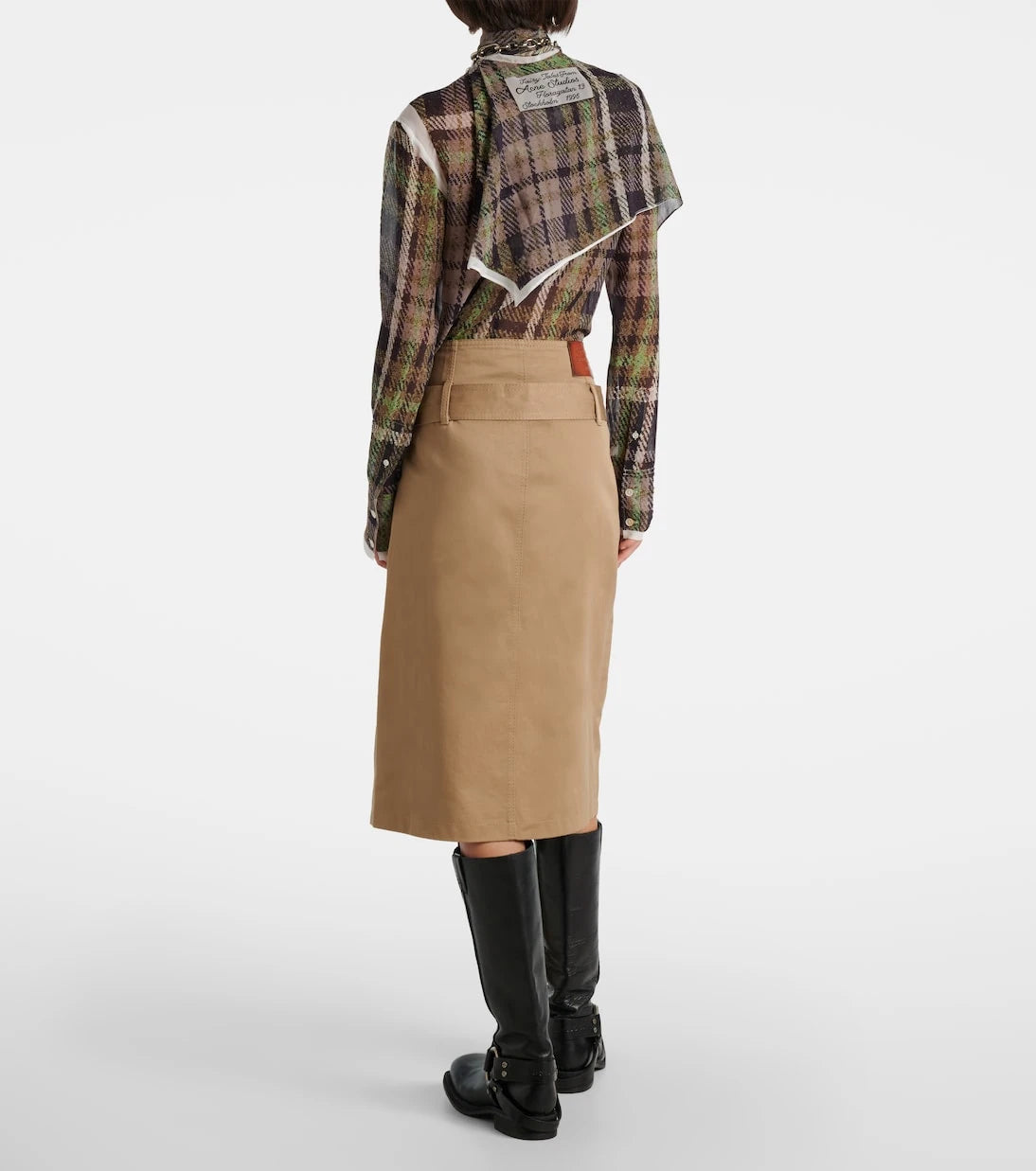 Acne Studios - تنورة Innara متوسطة الطول بحزام من نسيج التويل القطني