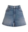 Blue Denim Braided-Trim Shorts