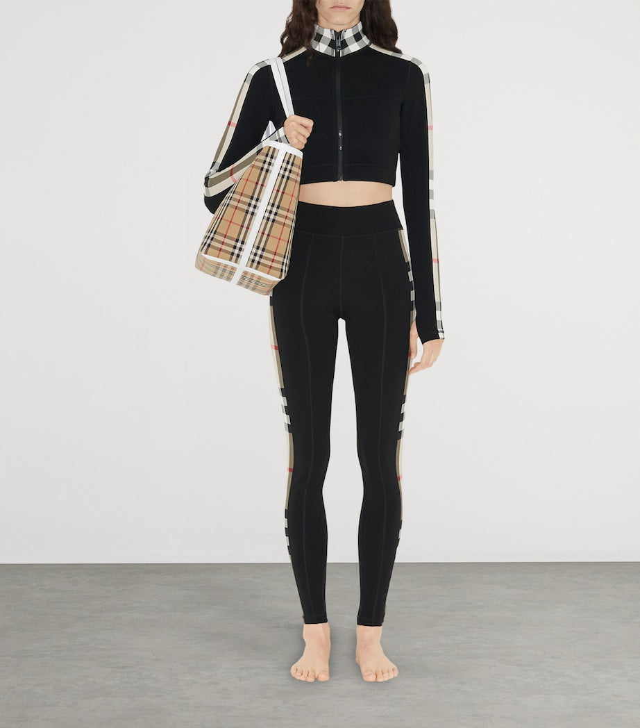 Black Stretch-Jersey Check-Trim Leggings