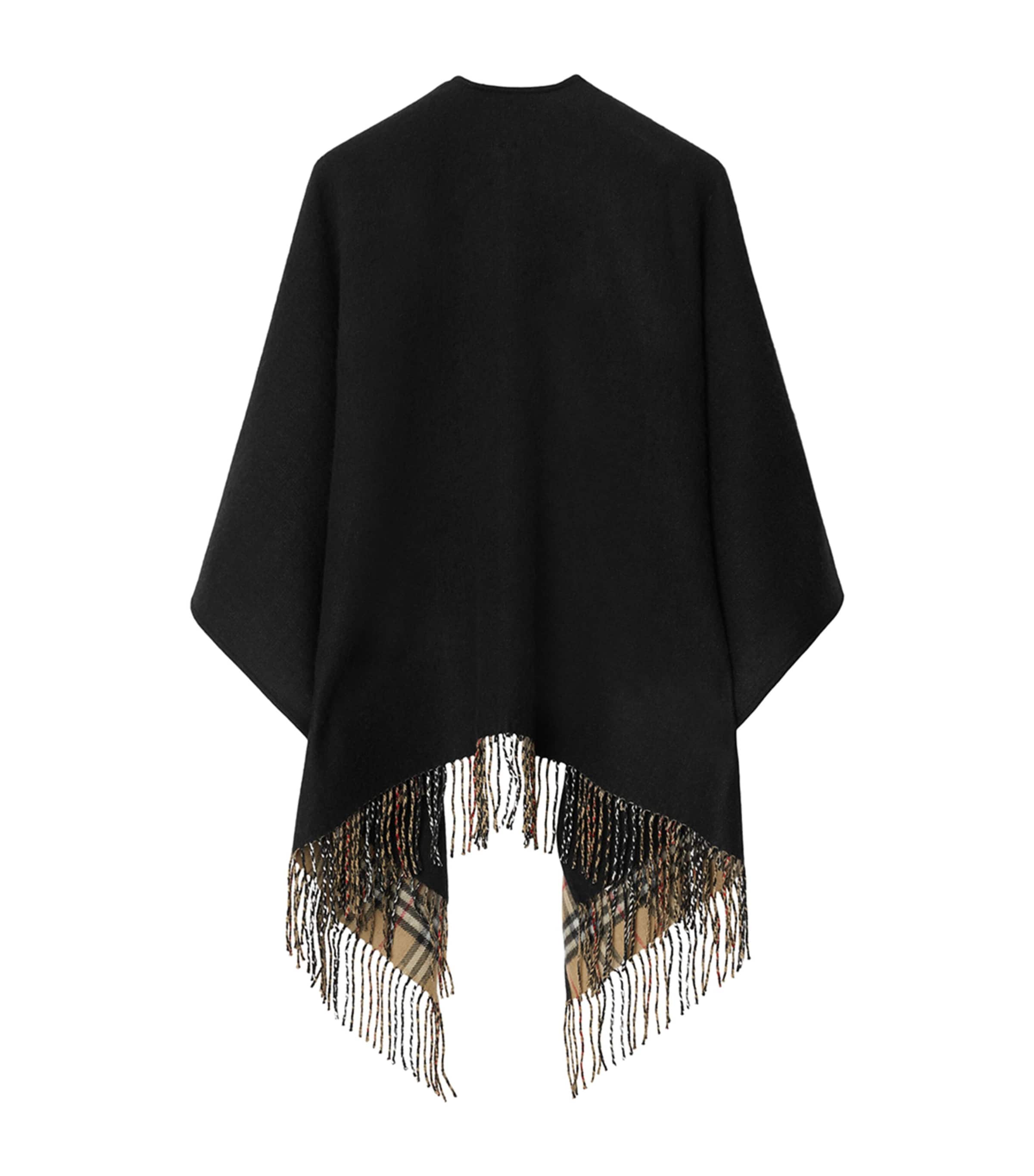 Black Wool Reversible Check Cape