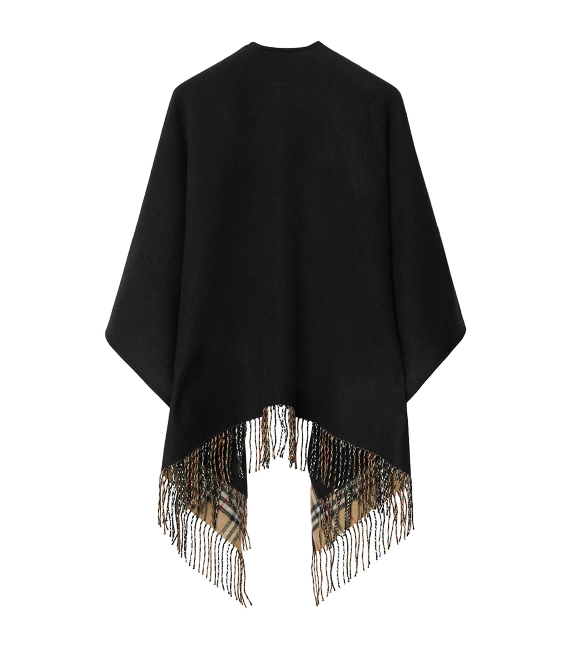 Black Wool Reversible Check Cape