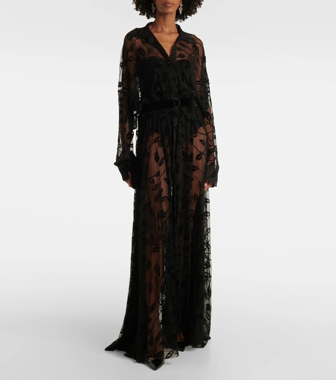 Norma Kamali - Sheer floral mesh maxi dress