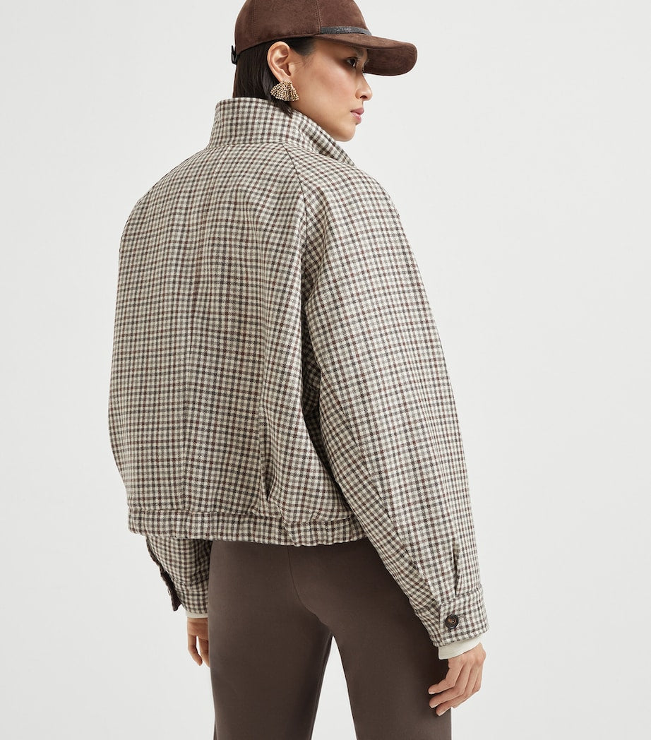 Brunello Cucinelli Brown Virgin Wool Check Bomber Jacket