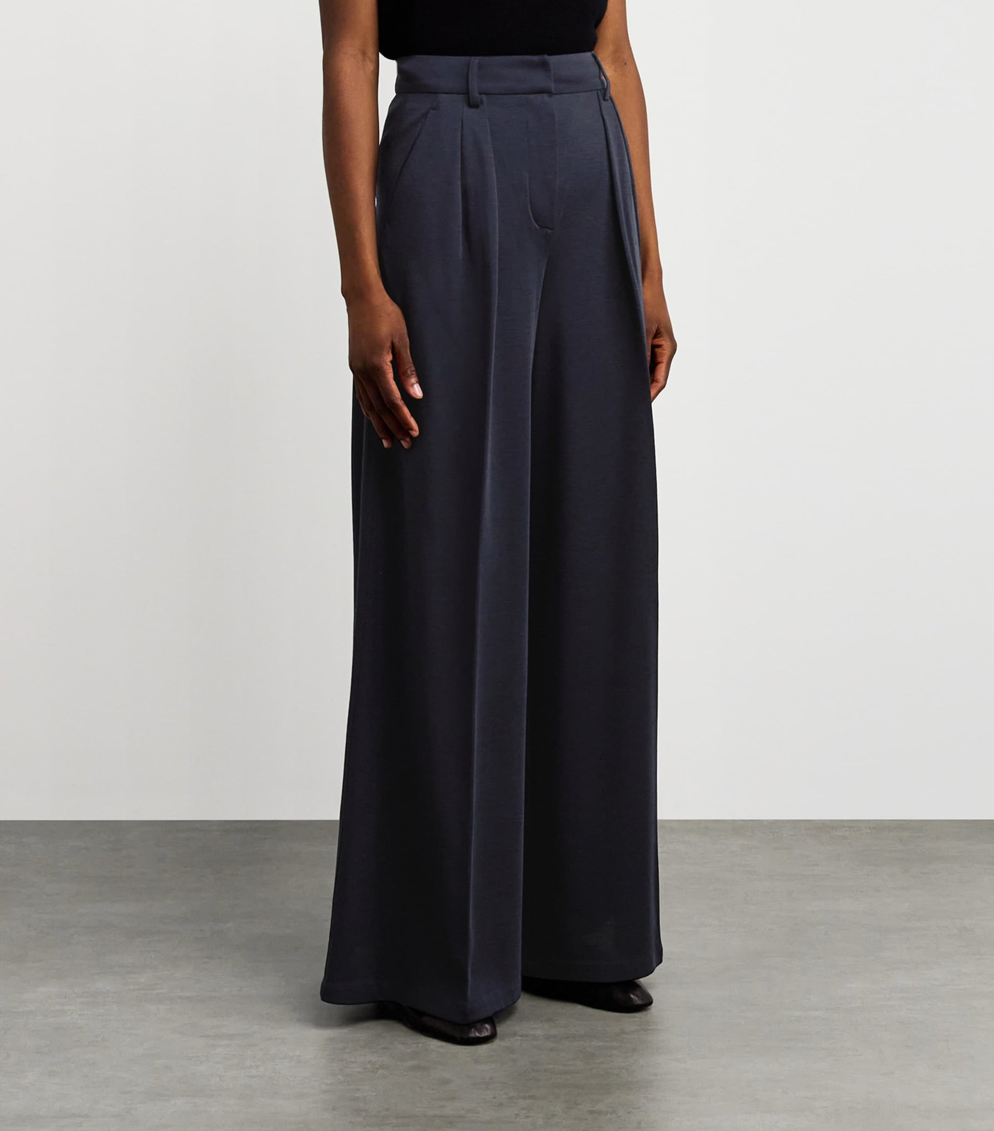 Max Mara Blue Wool Jersey Palazzo Trousers