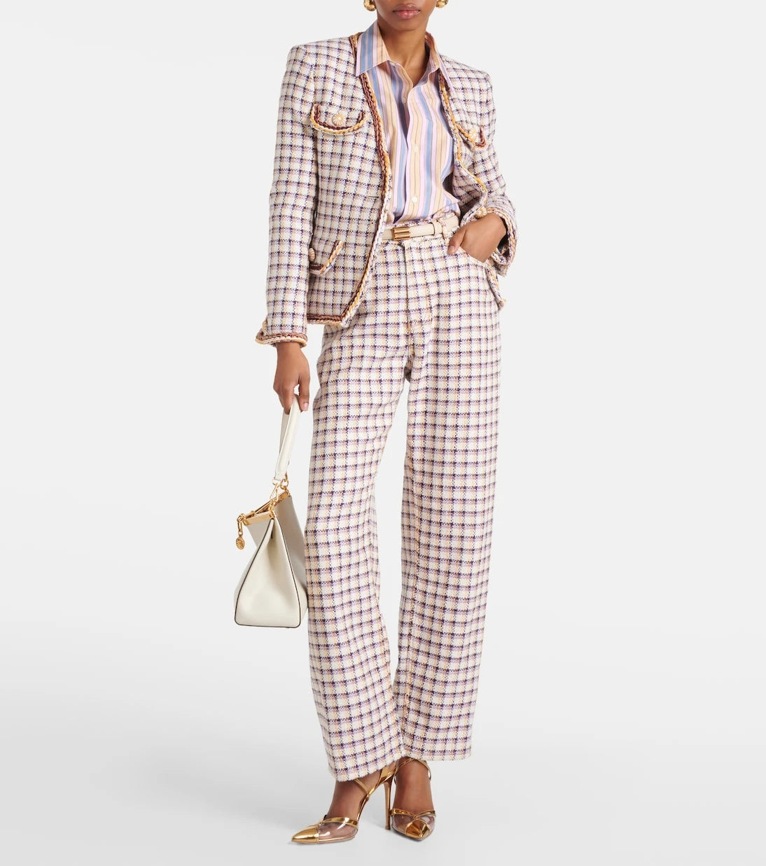Etro - Checked cotton-blend tweed wide-leg pants