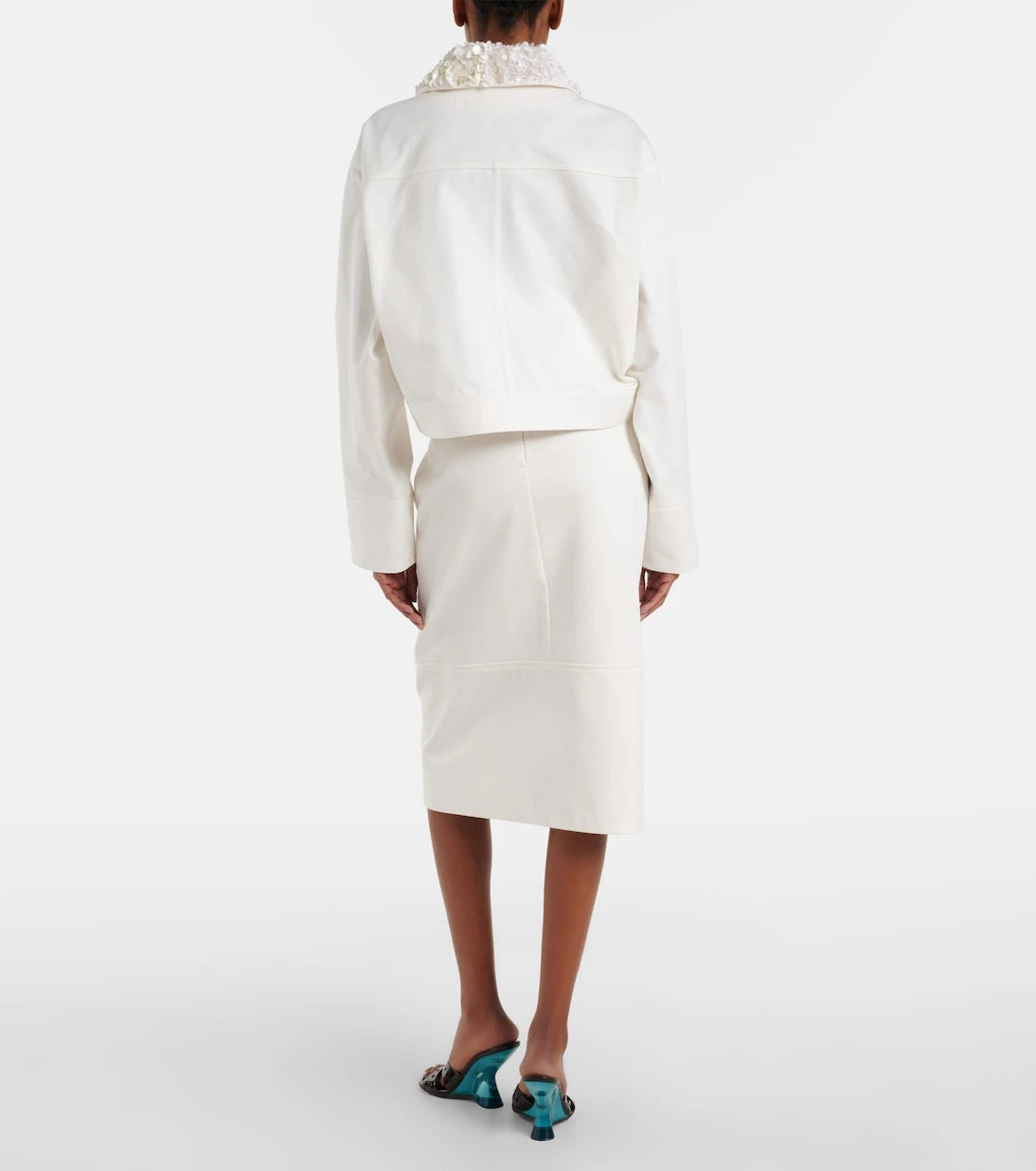 Plan C - Embellished cotton drill midi skirt