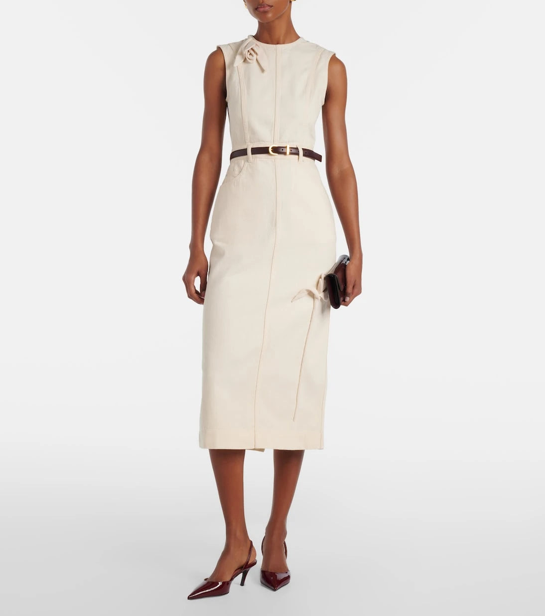 Erdem - Floral-appliqué denim midi dress