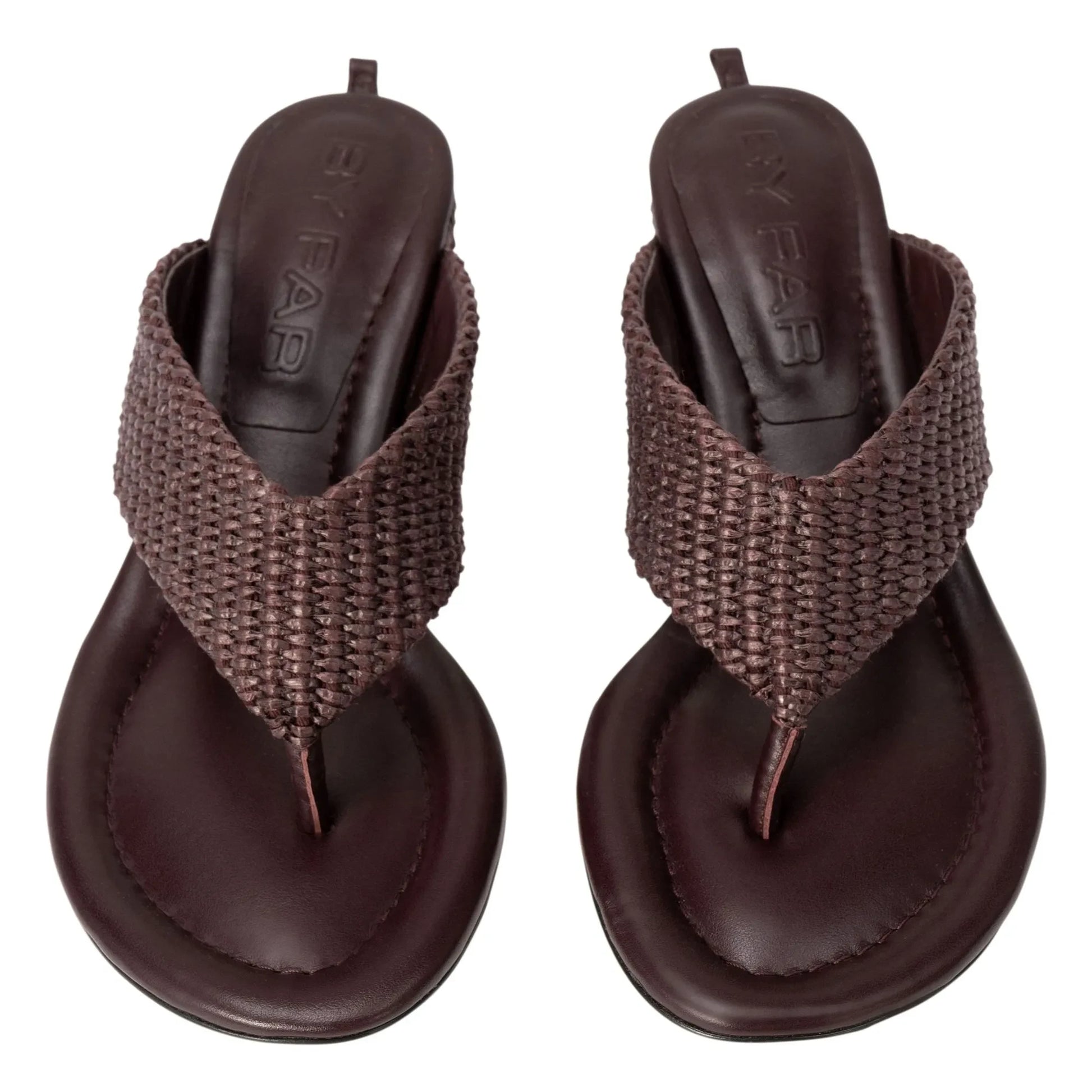 BY FAR - Dasha Leather and Raphia Sandals | Burgundy