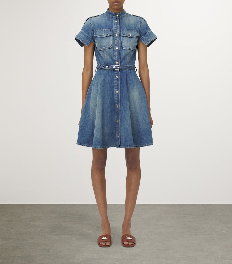 McQueen Blue Stonewashed Denim Mini Dress