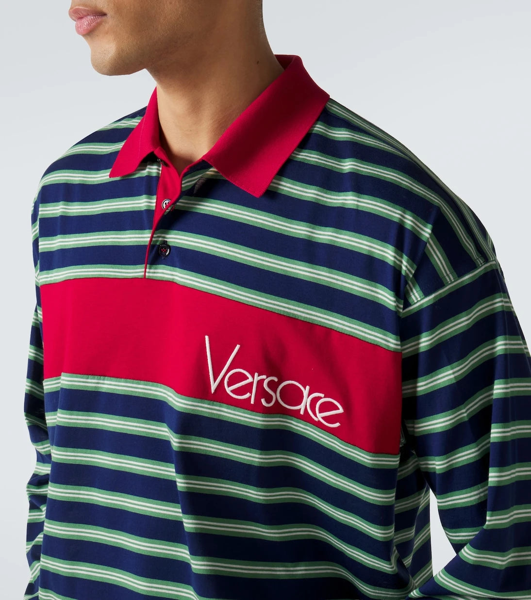Versace - Striped cotton jersey polo shirt