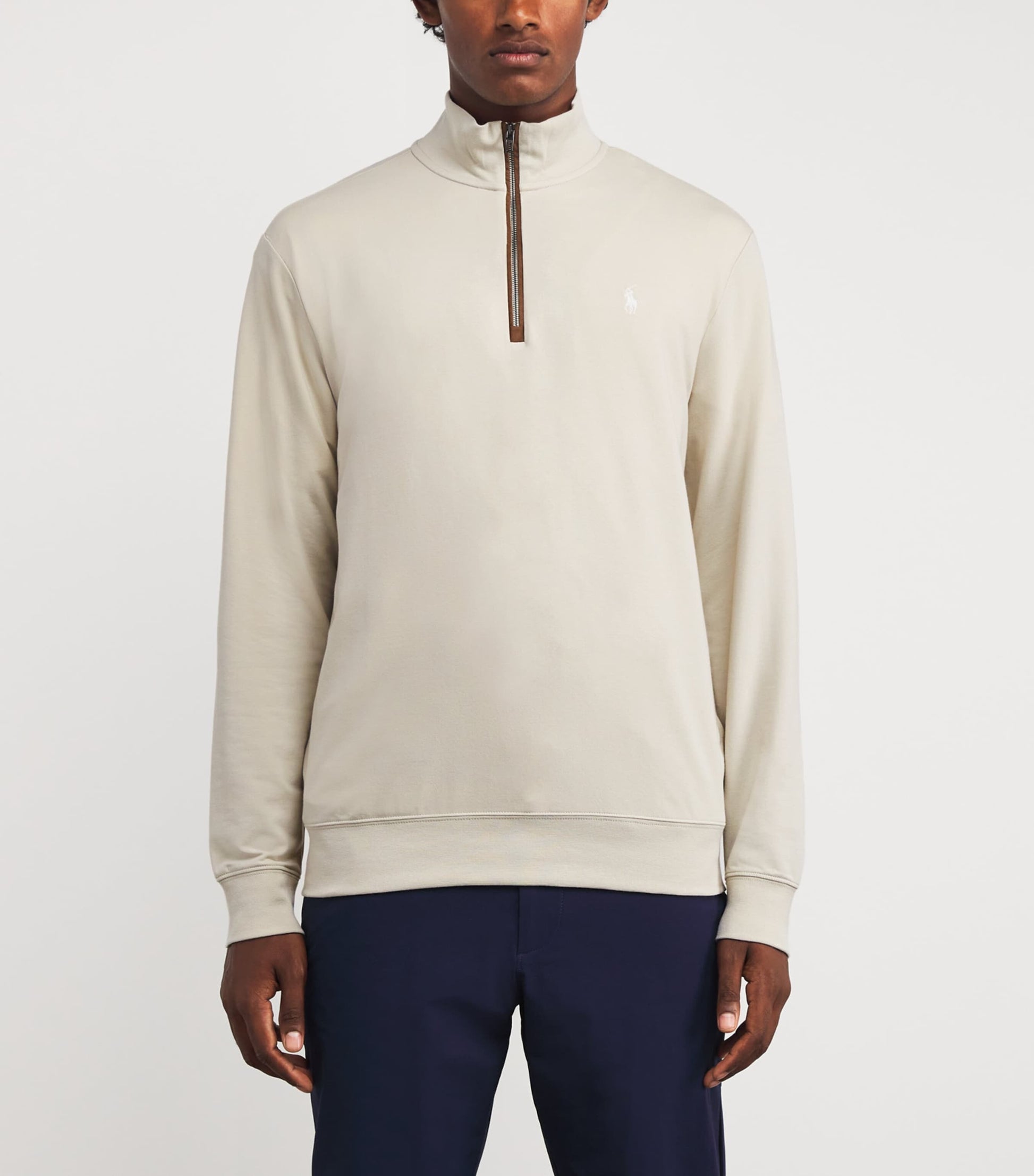 Cotton-Blend Polo Pony Quarter-Zip Sweater
