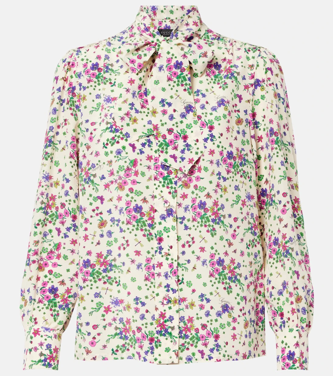 Gucci - Floral tie-neck silk shirt