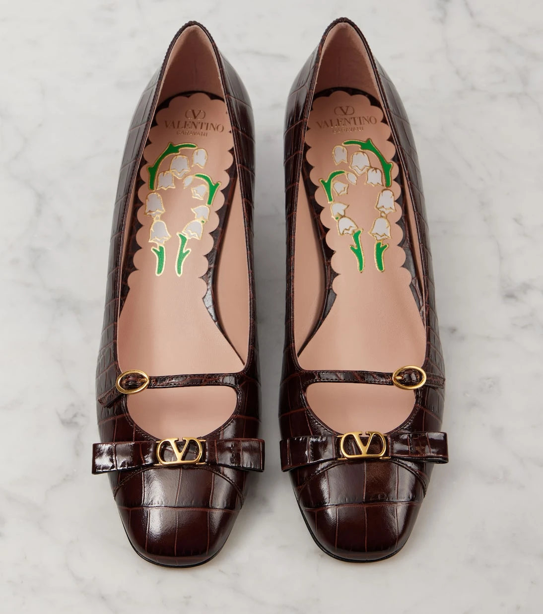 Valentino Garavani - Bowow 45 croc-effect leather pumps