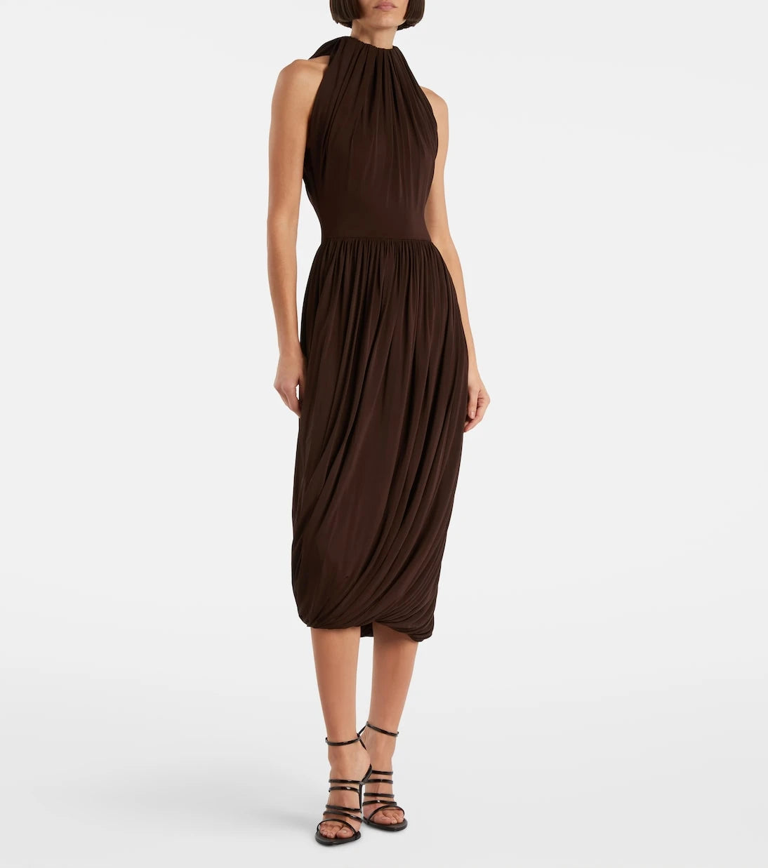 Alaïa - Gathered pleated halterneck midi dress