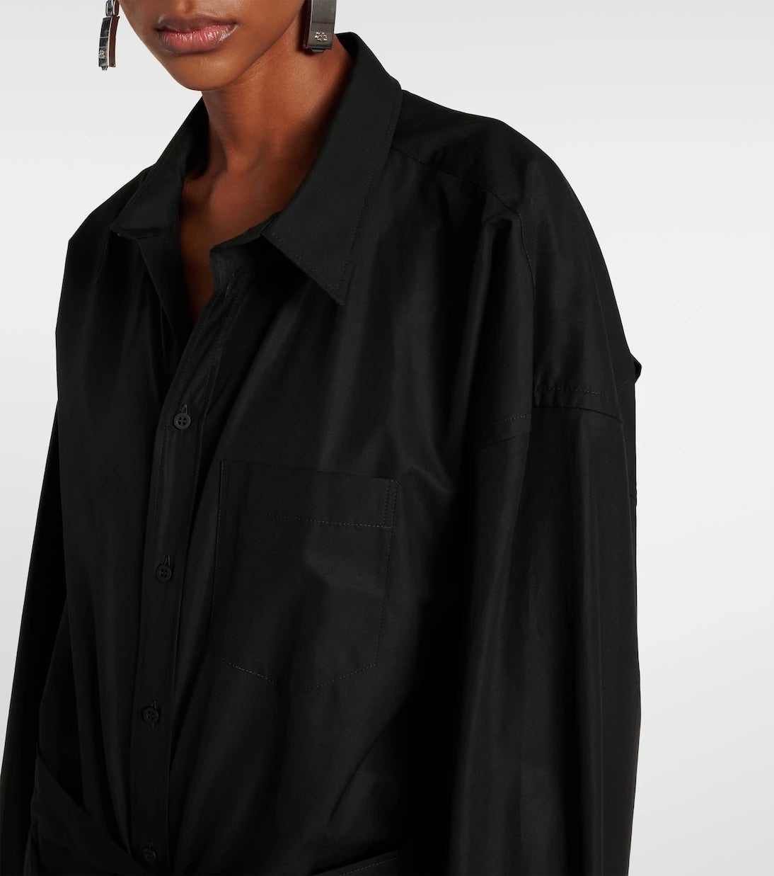 Balenciaga - Gathered tie-front cotton shirt dress