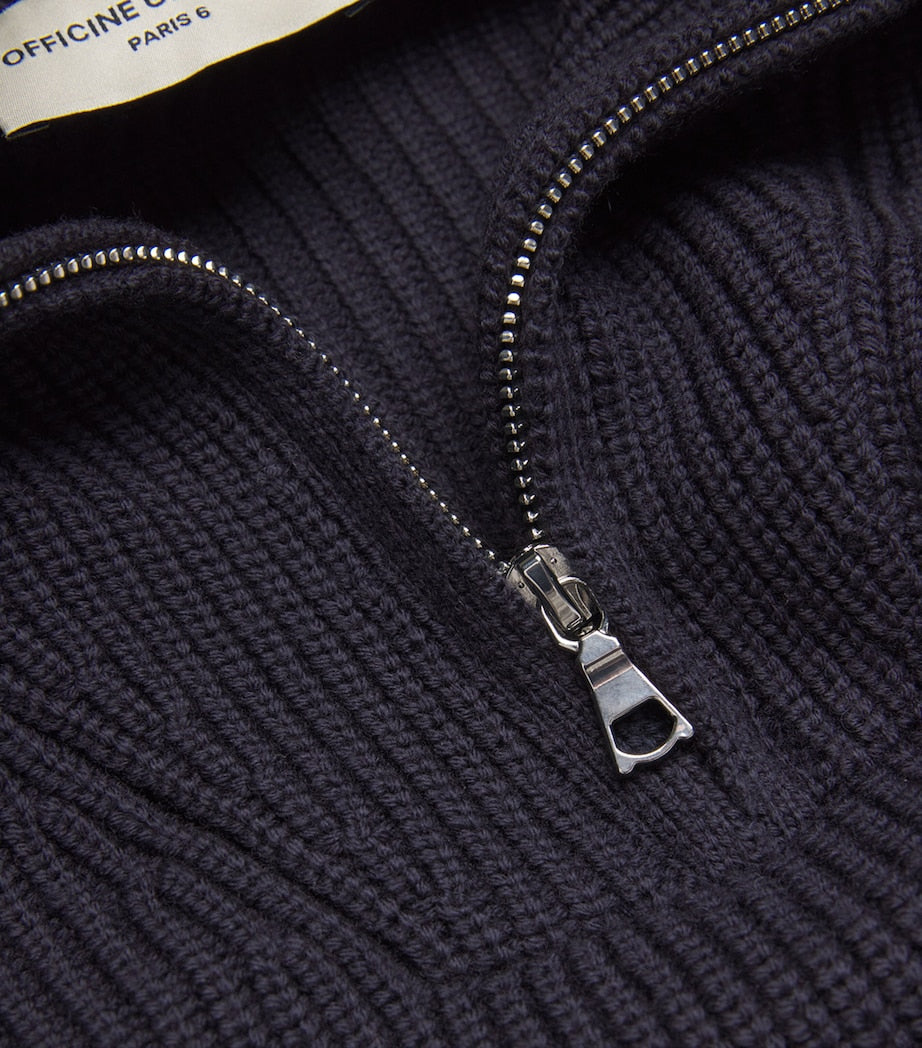 Merino Wool Quarter-Zip Ribbed Sweater