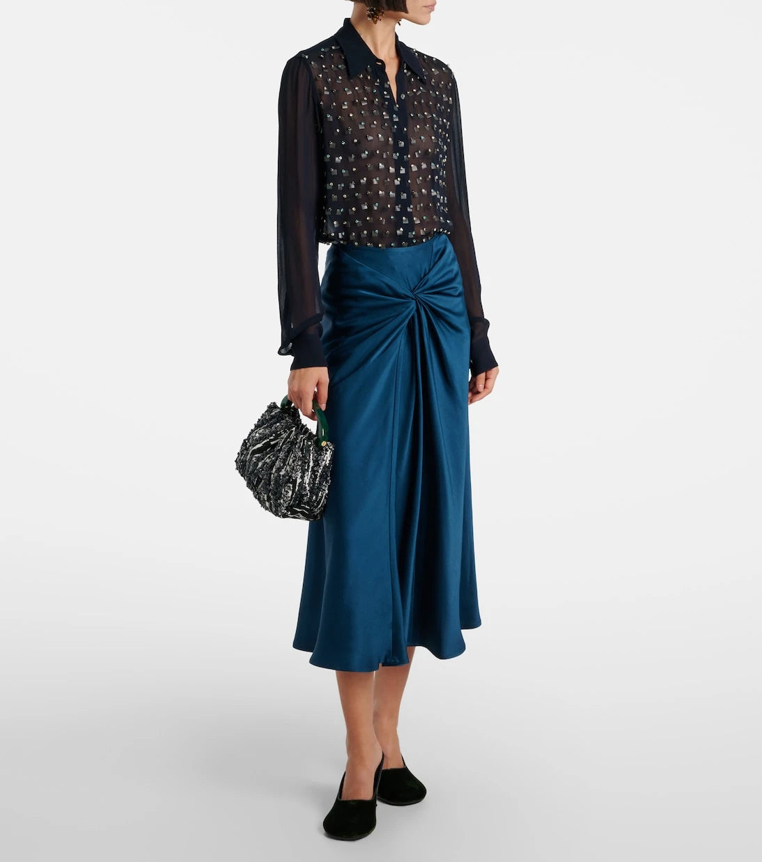 Dries Van Noten - Gathered satin midi skirt
