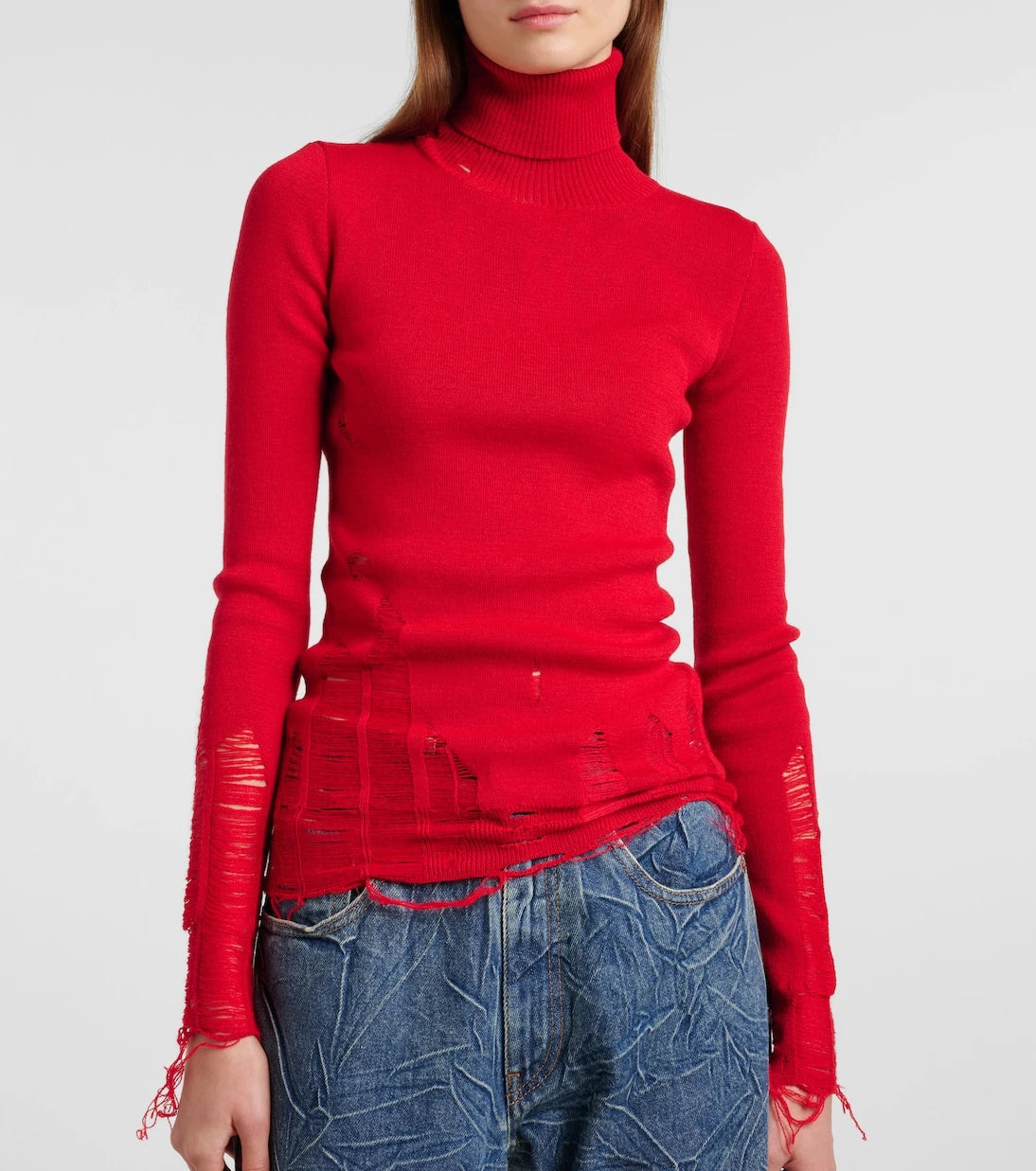 MM6 Maison Margiela - سترة بياقة عالية من مزيج الصوف الممزق