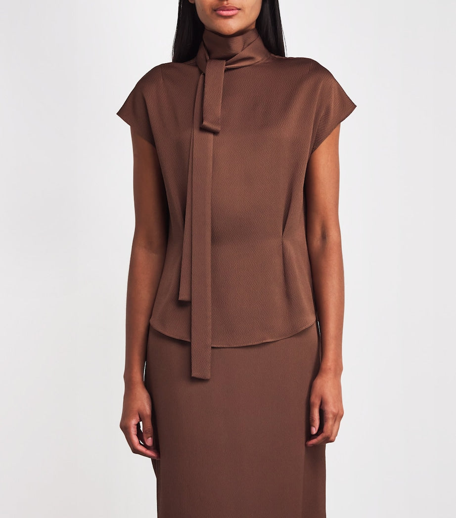 Edeline Lee Brown Charmeuse Tied Blouse
