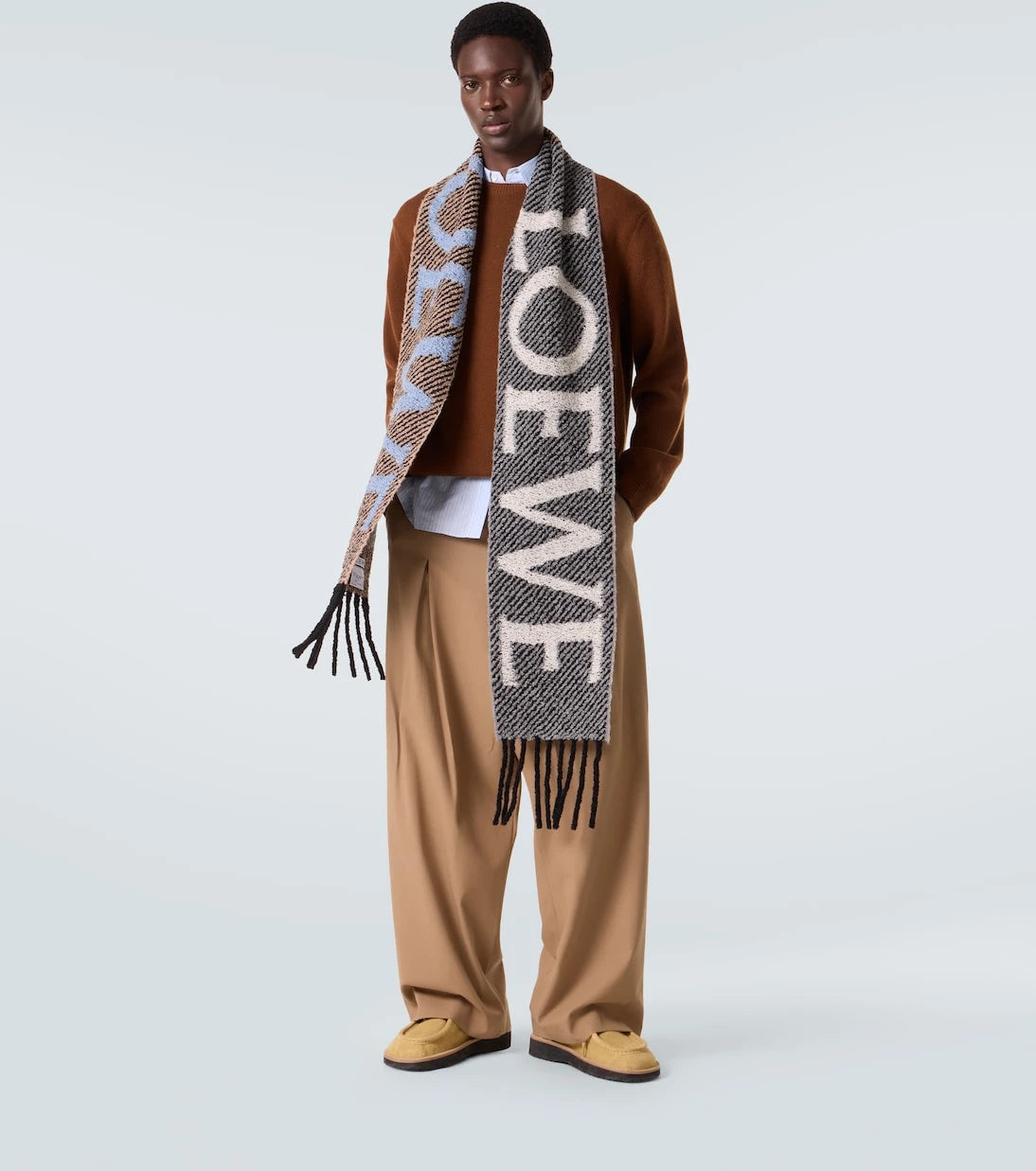 Loewe - Fringed logo alpaca and wool-blend scarf
