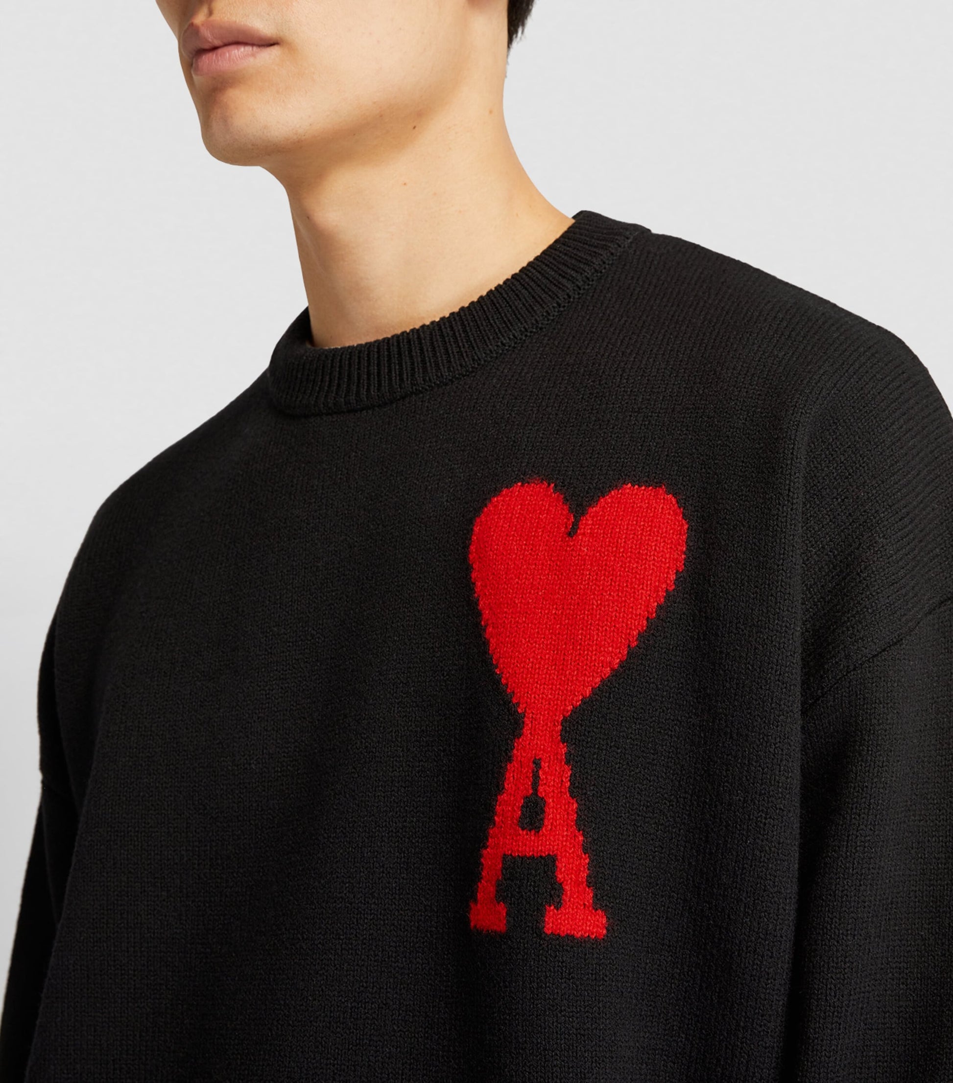 AMI Paris Black Virgin Wool Ami de Coeur Sweater