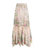 Pink Linen-Silk Belted Maxi Skirt