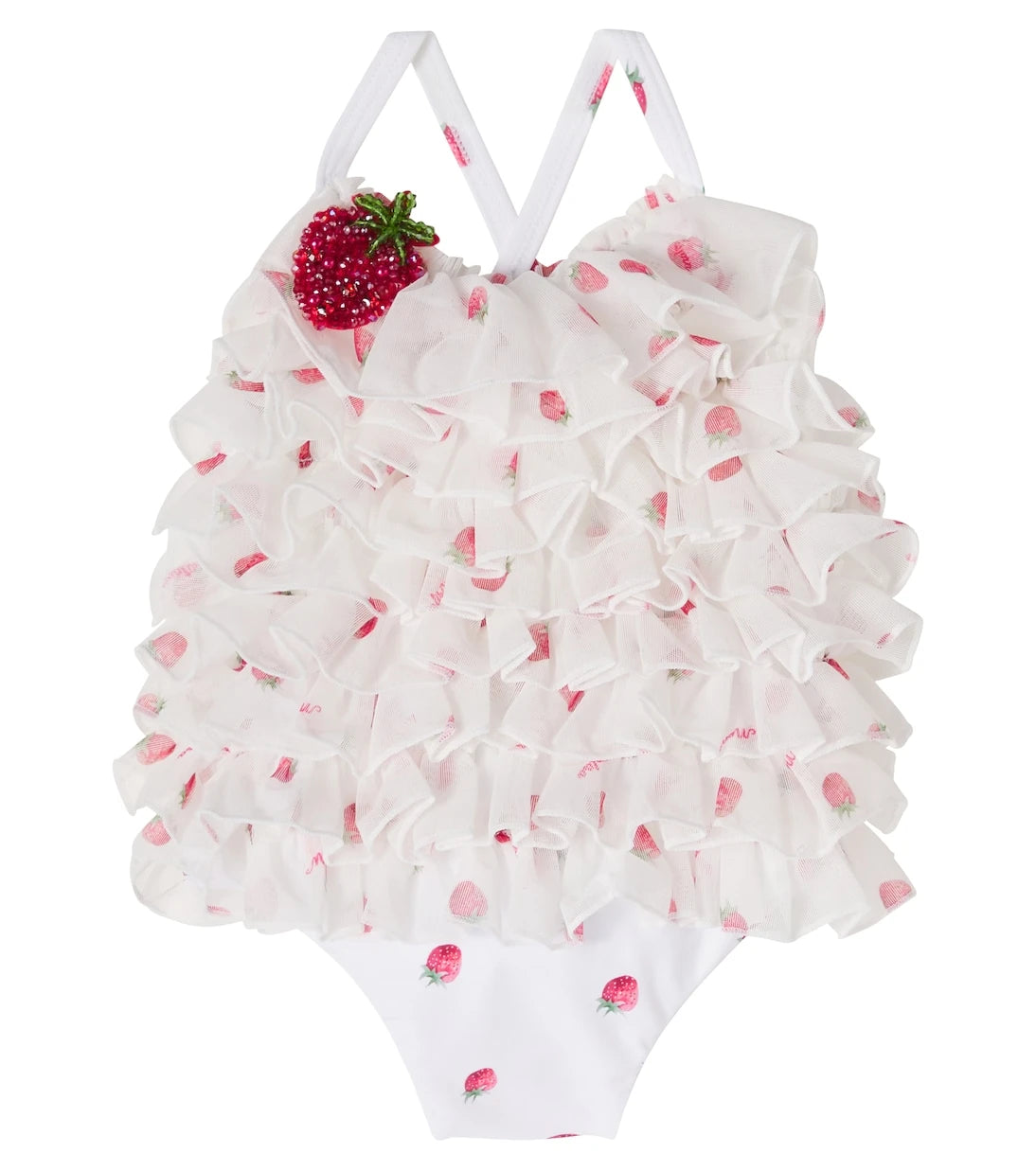 Monnalisa - Baby beaded printed ruffled swimsuit
