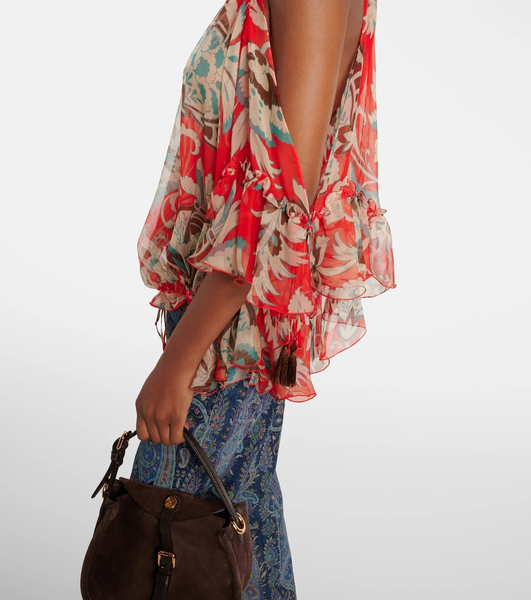 Etro - Printed ruffled silk top