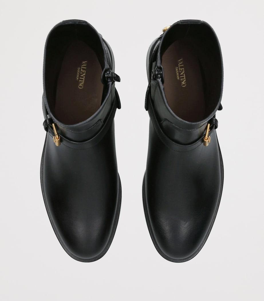 Valentino Garavani Black Leather Signature VLogo Ankle Boots 30