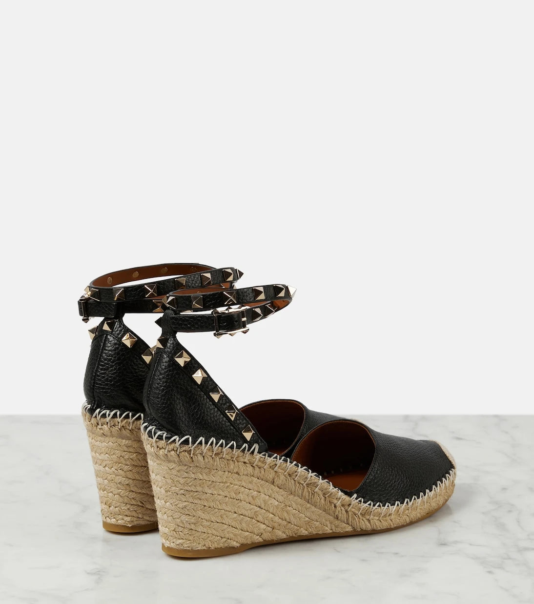Valentino Garavani - Rockstud Double leather wedge espadrilles