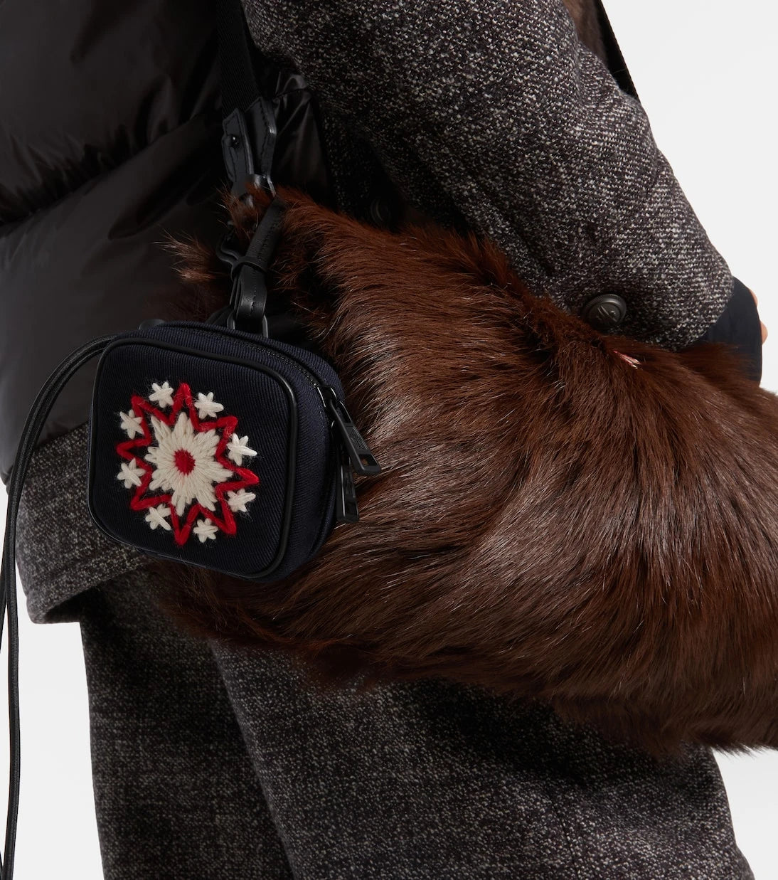 Moncler - Embroidered leather-trimmed clutch