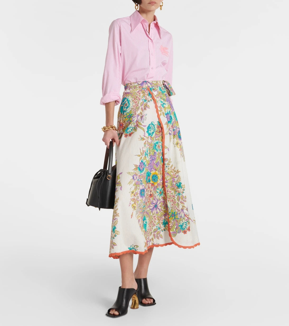 Etro - Floral cotton and silk midi skirt