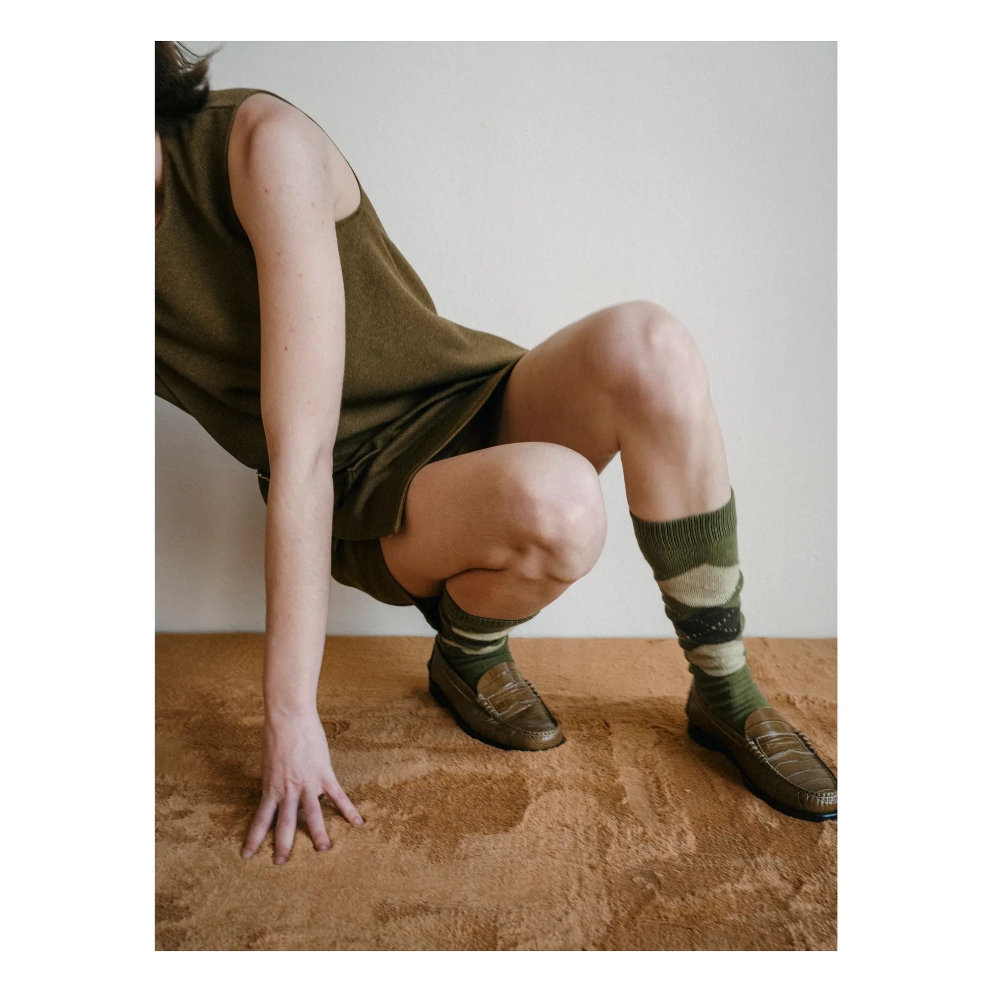 Augusta - Zoe Crocodile Effect Loafers | Olive green
