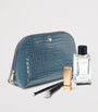 Large Leather Croc-Embossed Cosmetic Case