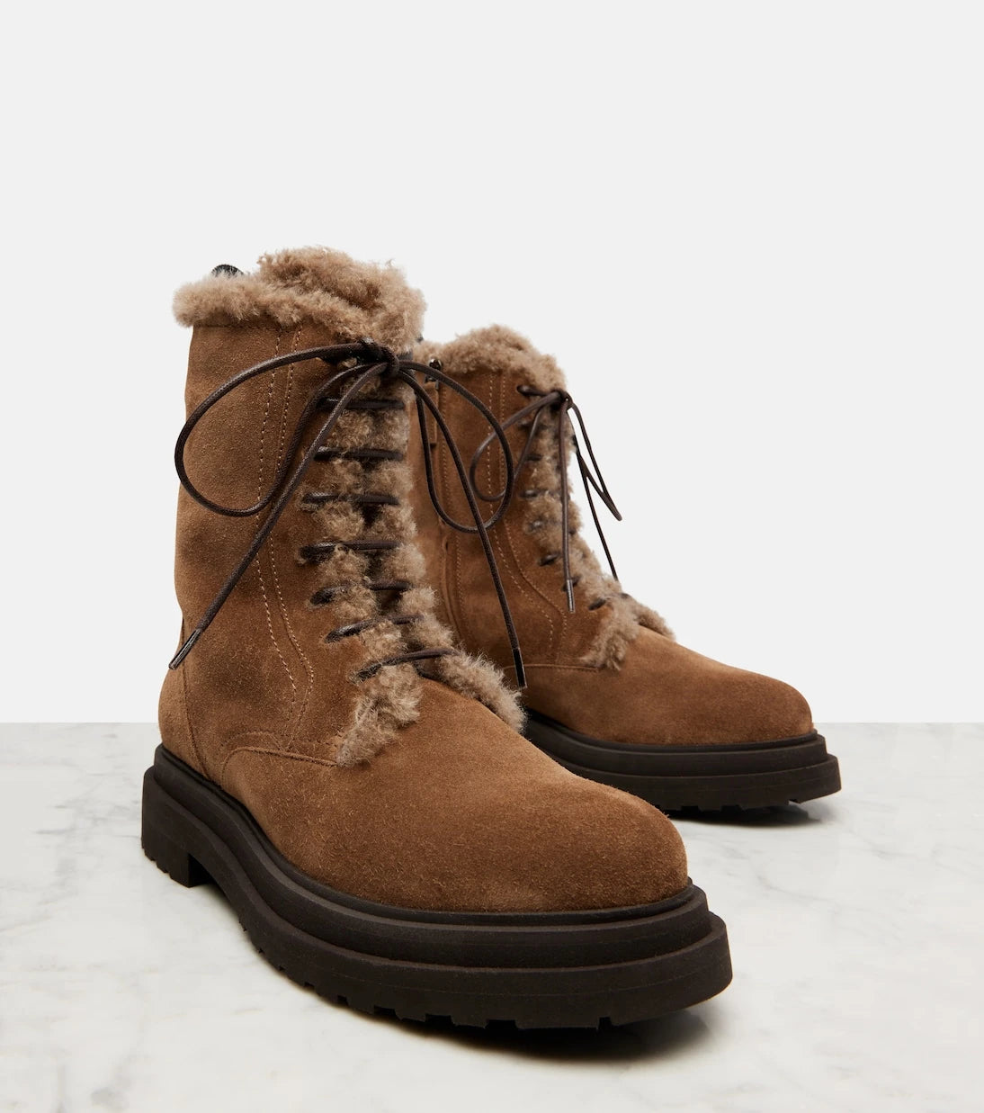 Brunello Cucinelli - Monili shearling-lined suede combat boots