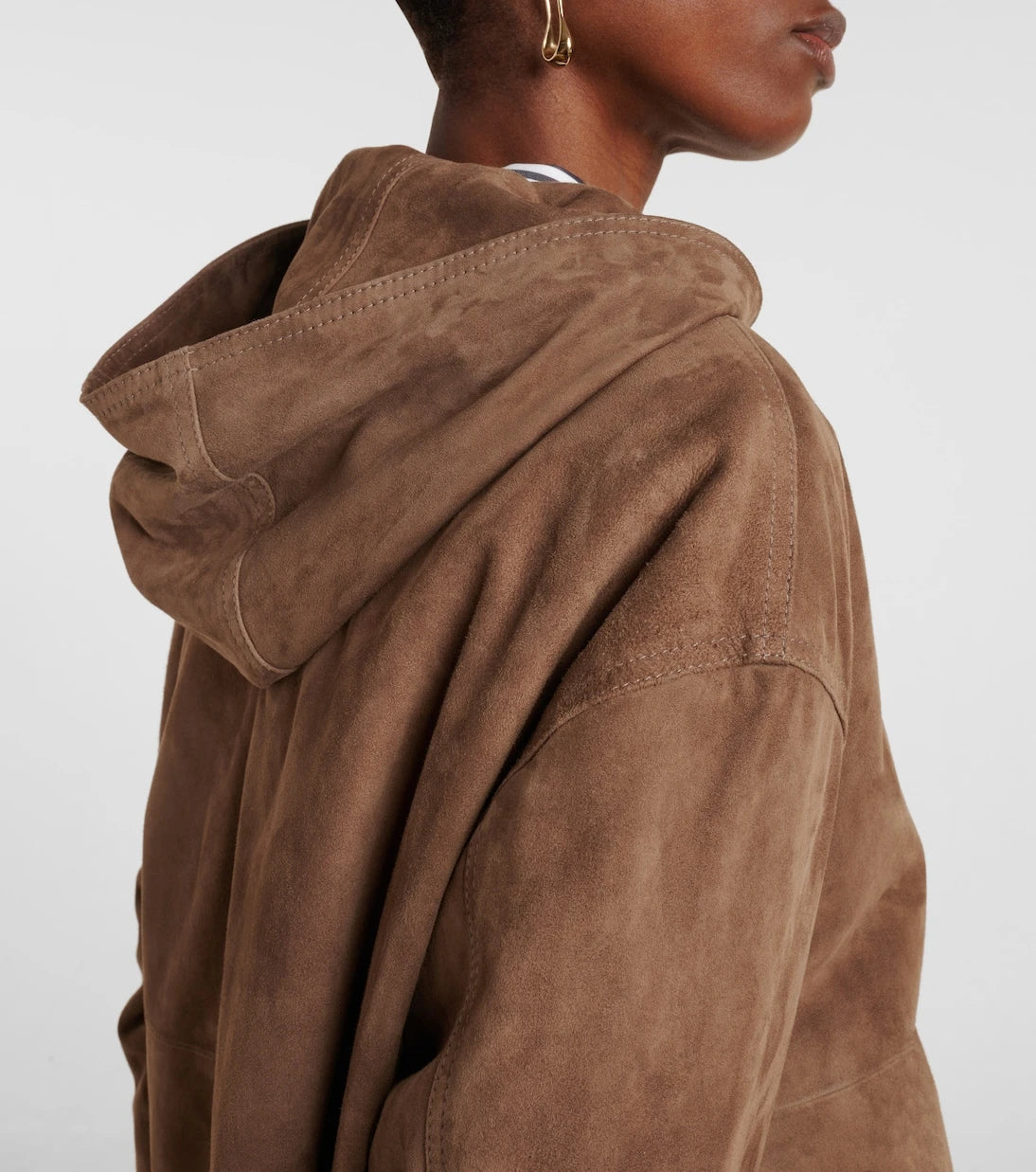 'S Max Mara - سترة بغطاء رأس من الشامواه بسحاب