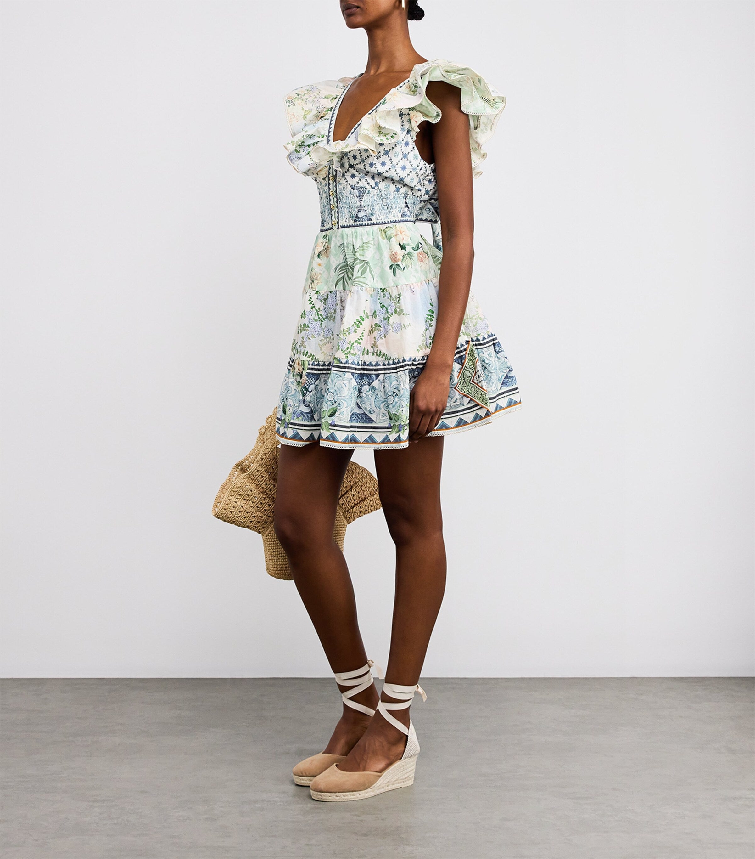 Blue Jardim Party Tiered Mini Dress