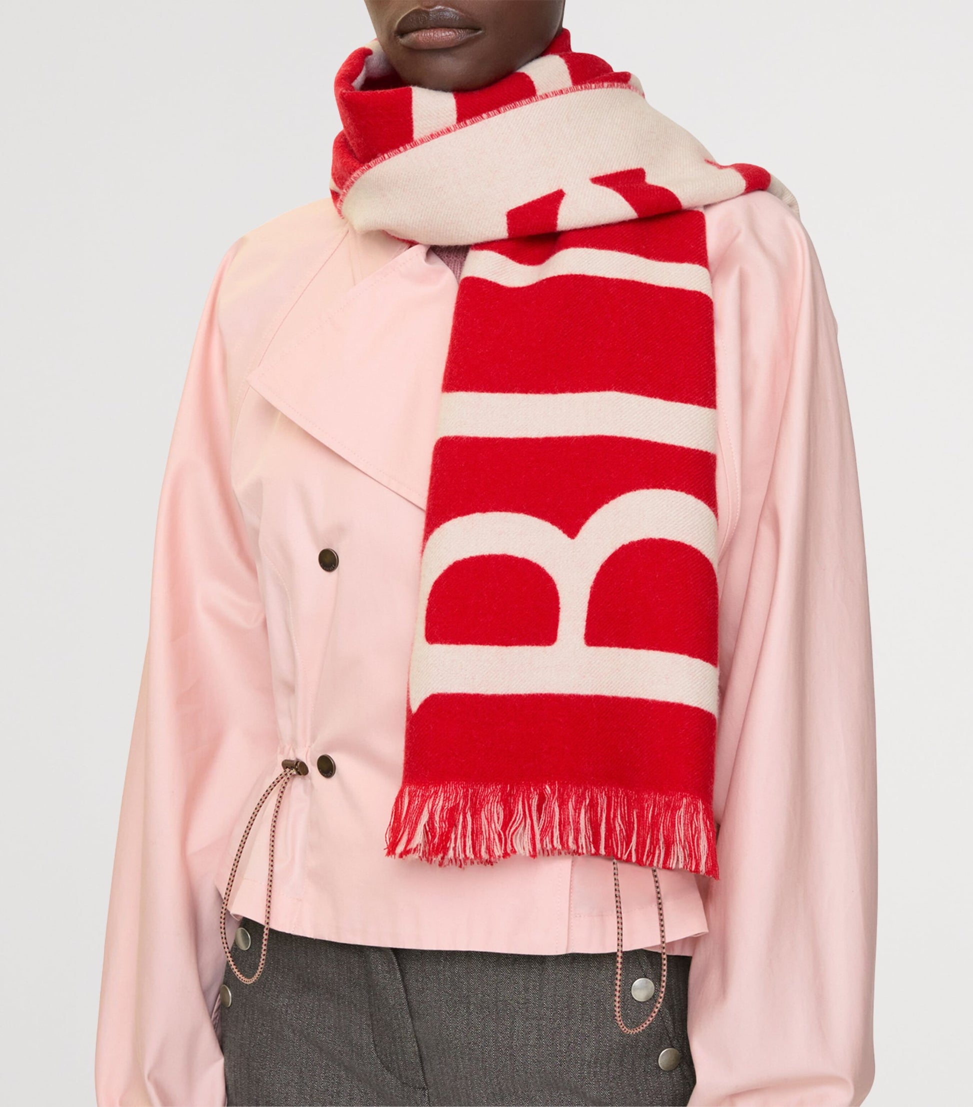 Burberry Red Wool Logo Scarf