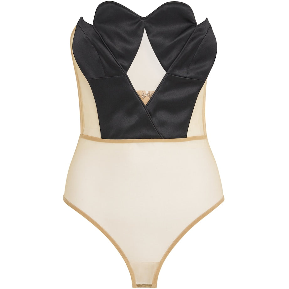 Nensi Dojaka Black Satin Heart Cup Bodysuit