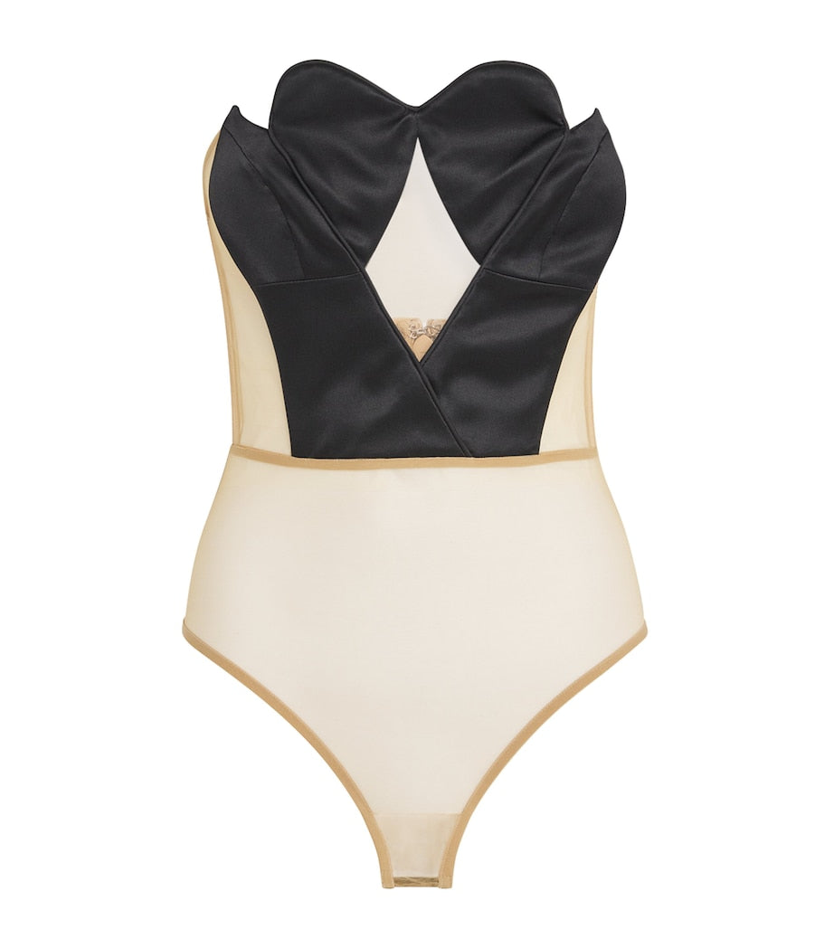 Nensi Dojaka Black Satin Heart Cup Bodysuit