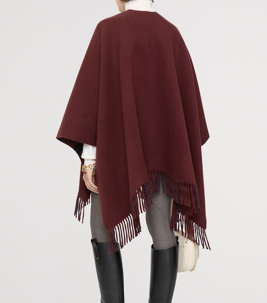Burberry Red Wool Reversible Check Cape