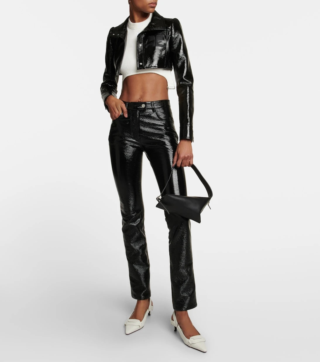 Courrèges - Ribbed-knit cropped top with suspenders