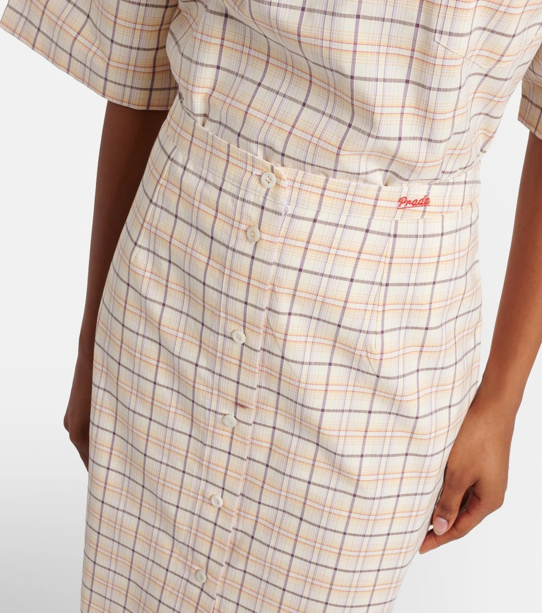 Prada - Checked cotton poplin pencil skirt