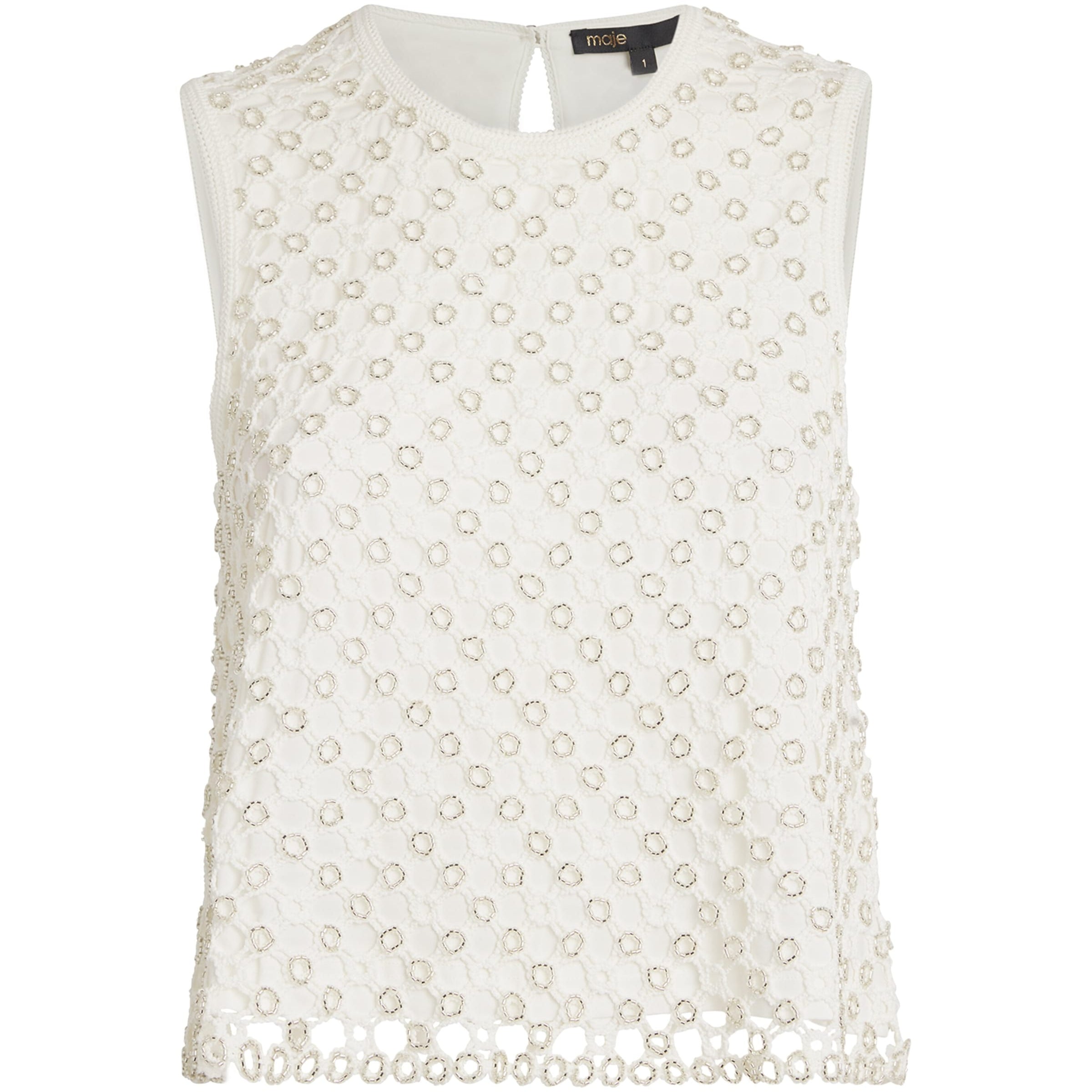 Maje White Crochet Beaded Top