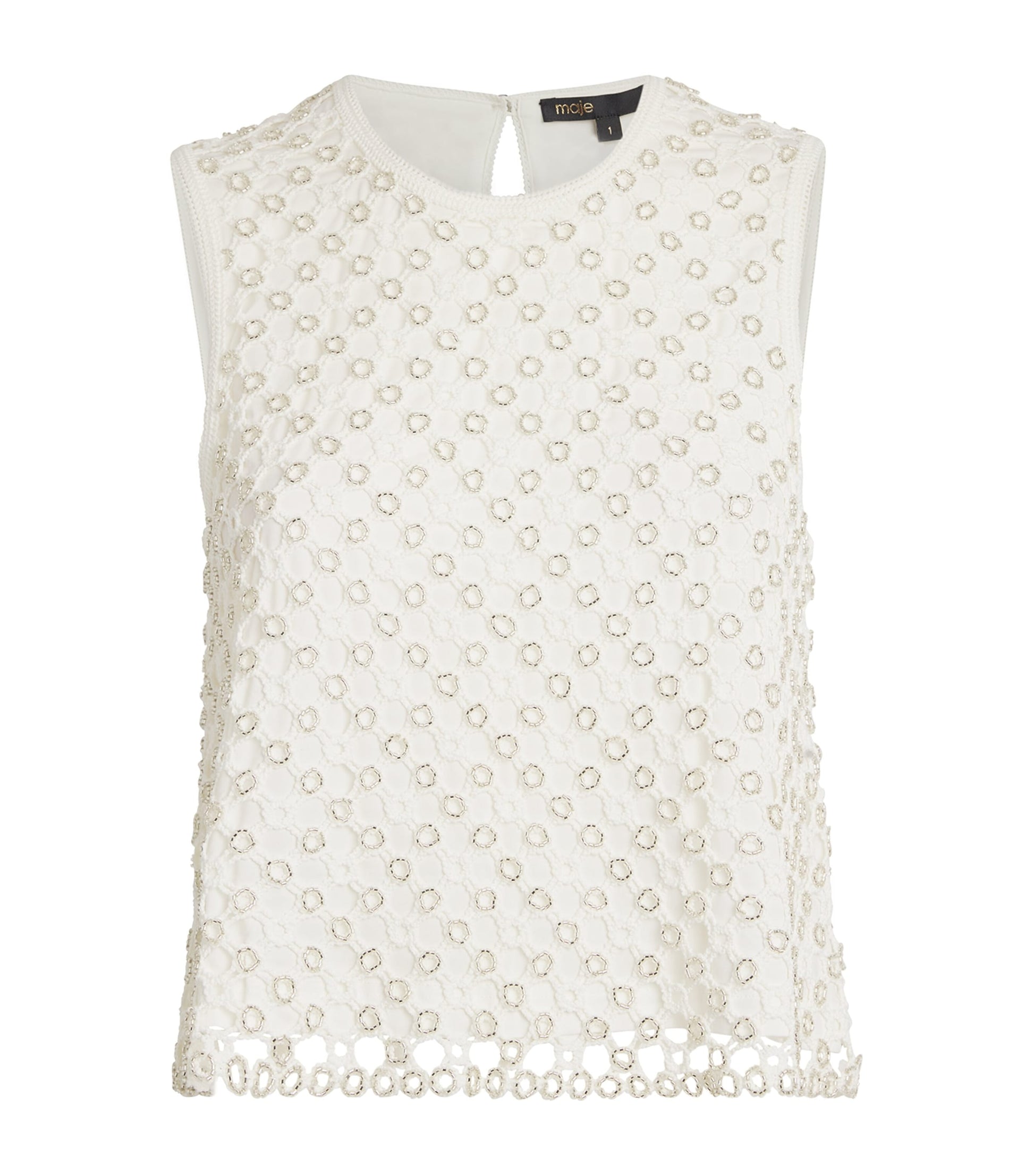 Maje White Crochet Beaded Top