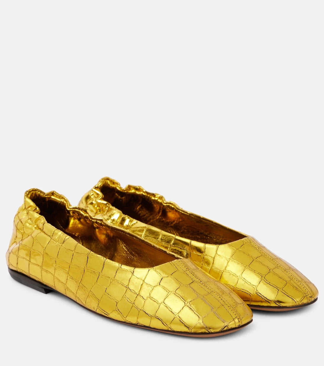 Dries Van Noten - Croc-effect metallic leather ballet flats
