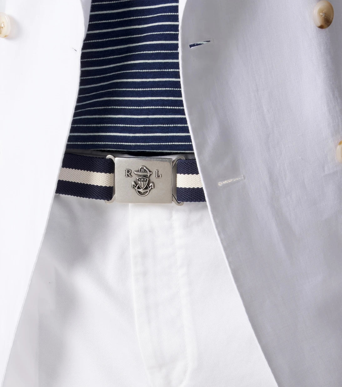 Ralph Lauren Purple Label - حزام مخطط مزين بالجلد